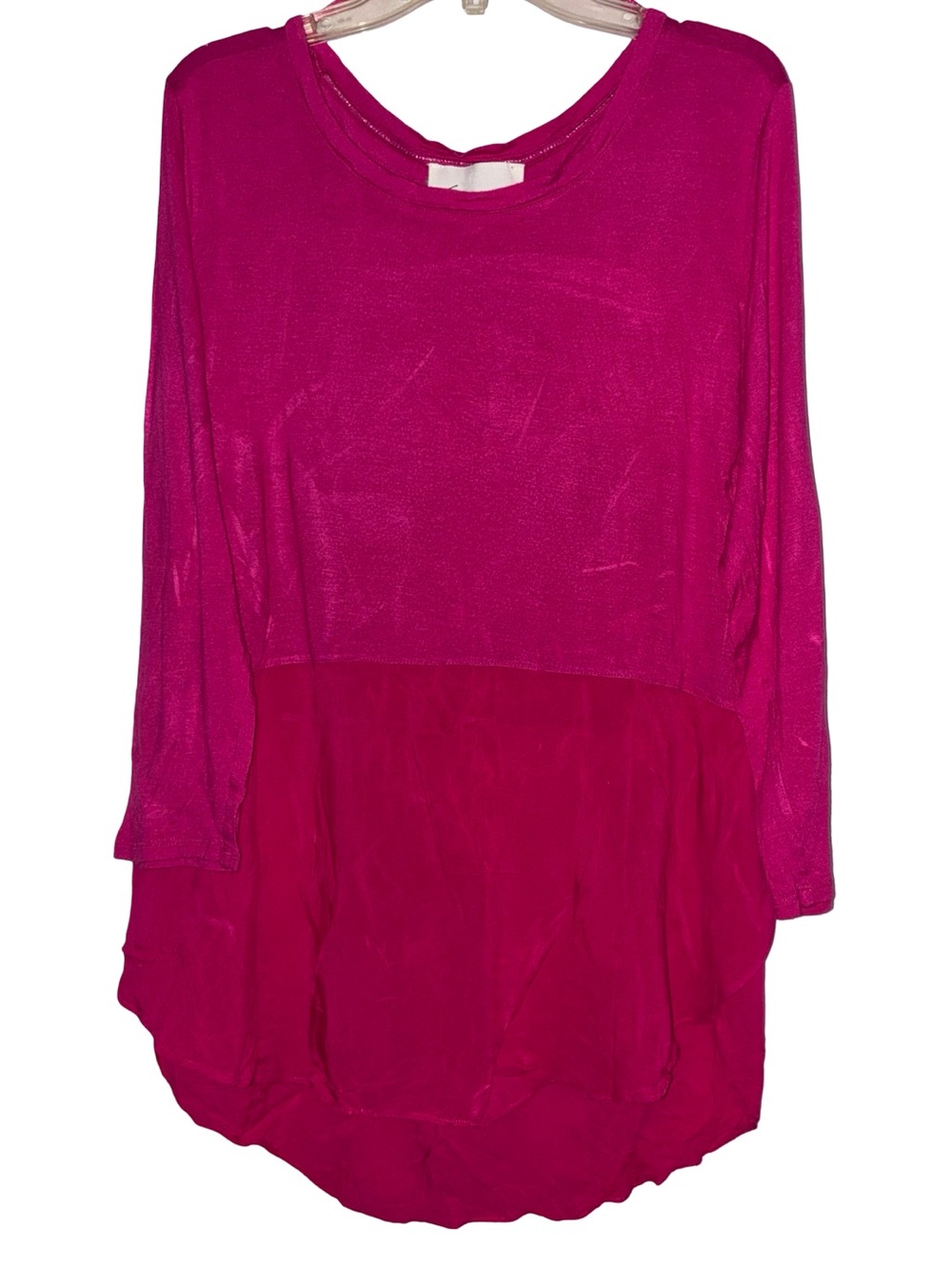 ✨Two by Vince Camuto  women L Fuchsia Mixed Media Layered Tunic Blouse  (EUC)